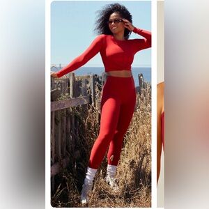 Beyond Yoga Red Crop Top and leggings
